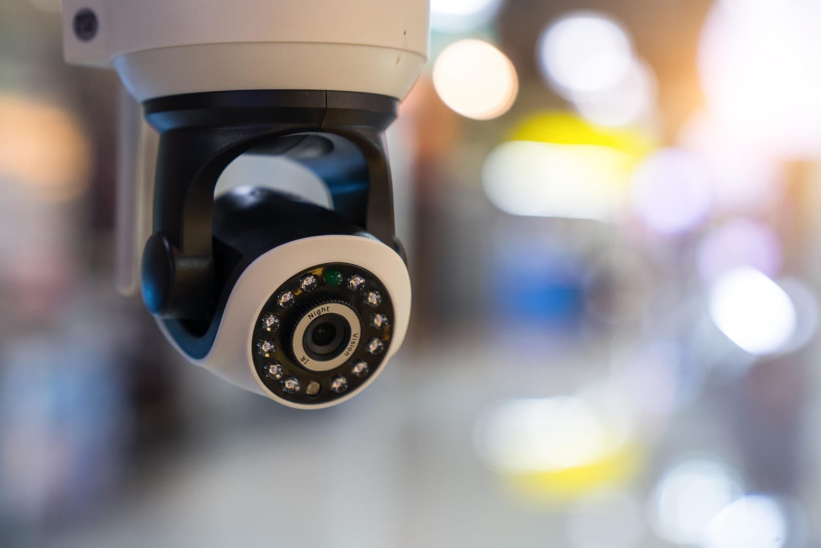 Close-up of a CCTV camera sensor and lens