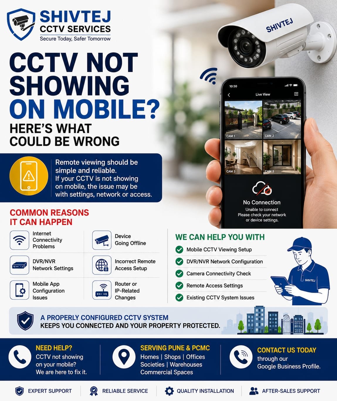 AI CCTV mobile app showing live camera view and alerts