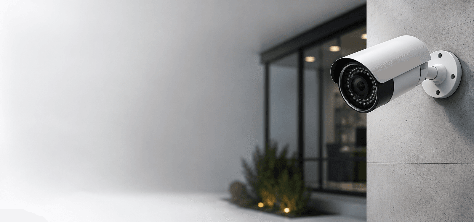 Bullet CCTV camera monitoring an outdoor gate
