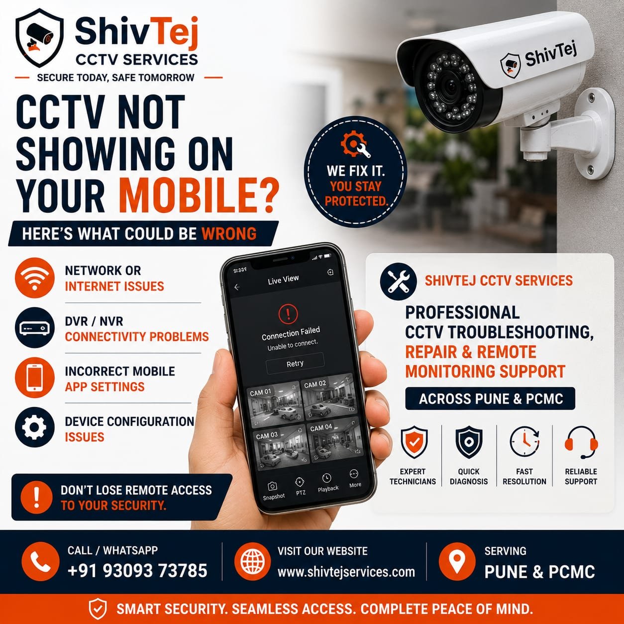 Mobile phone showing CCTV connection and alert status